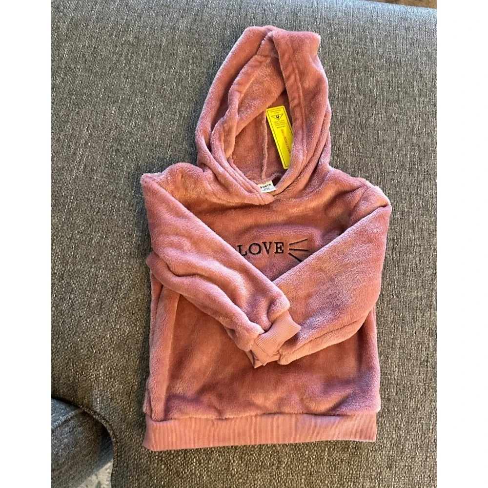 SHEIN Girls Fuzzy Hoodie Sweatshirt Pants Set Kids Loungewear Outfit 2-3 yr‎ NWT